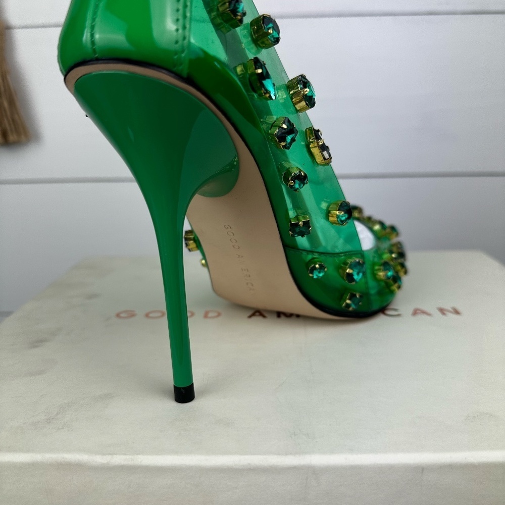 Good American Emerald Green Jeweled Pointed-Toe Stiletto Heels - Picture 3 of 9